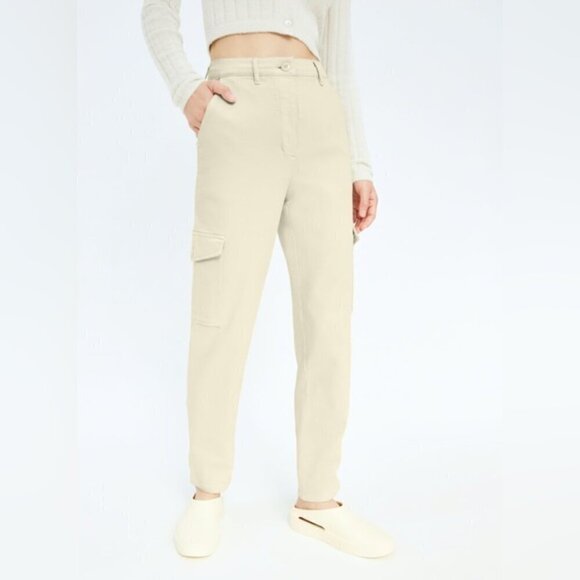 Aritzia Wilfred MODERN CARGO high waisted khaki trouser pants cream sz 0 casual - Picture 2 of 8